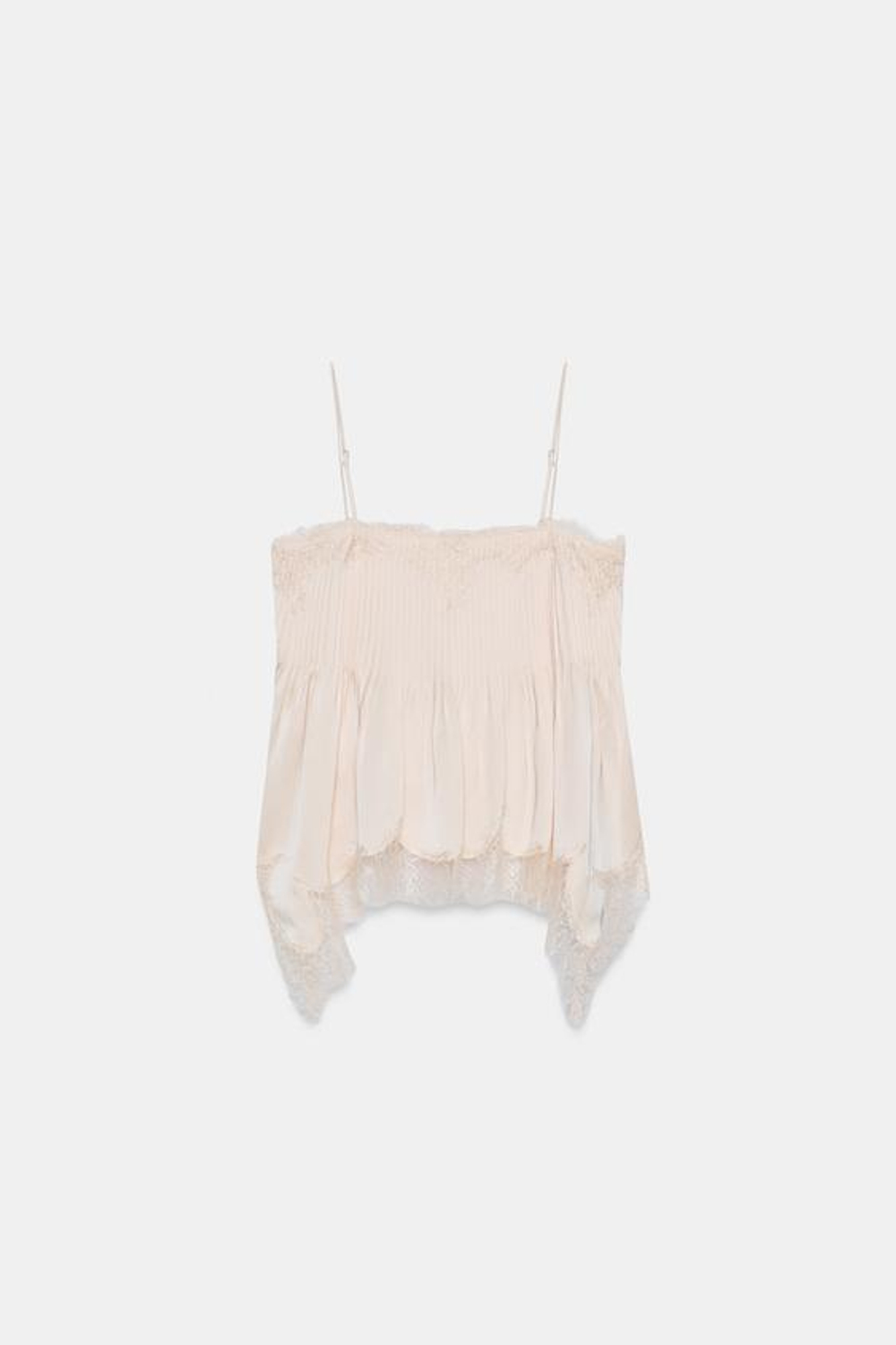 ZARA ТОП В БЕЛЬЕВОМ СТИЛЕ С КРУЖЕВОМ — ZW COLLECTION, БЕЖЕВО-РОЗОВЫЙ