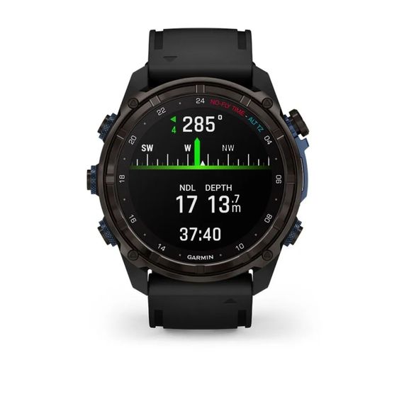 Умные часы Garmin Descent MK3i 51 мм титановый корпус с DLC покрытием с черным силиконовым ремешком