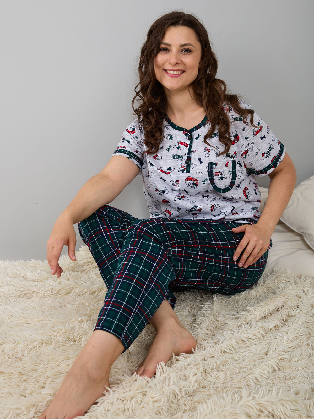 Пижама с брюками КБ-161/собачки-зелклетка