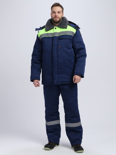 Костюм зимний Труженик-Ультра СОП (тк.Смесовая,210) брюки, с т.синий/лимонный