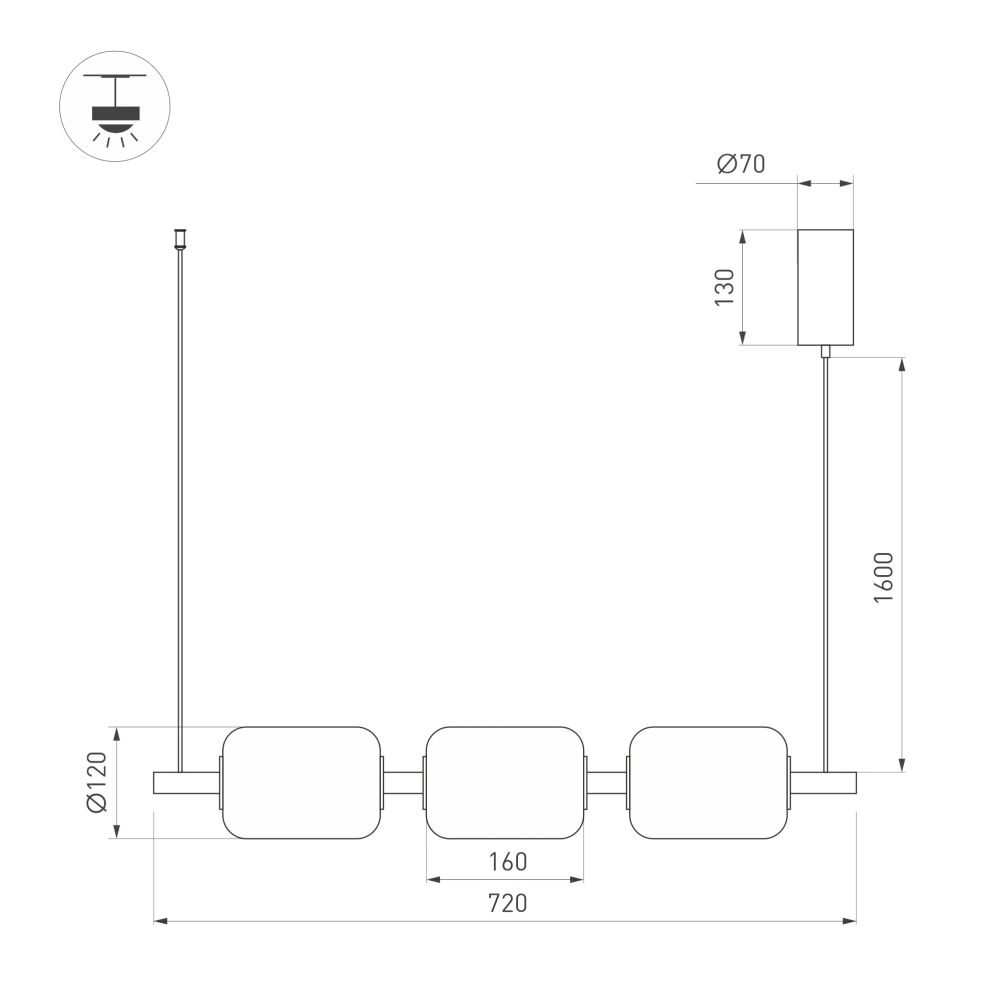 Светильник SP-CARAMELA-HANG-L720-12W Warm2700 (BK, 360 deg, 230V) (Arlight, IP20 Натуральный шелк, 3 года) 056885