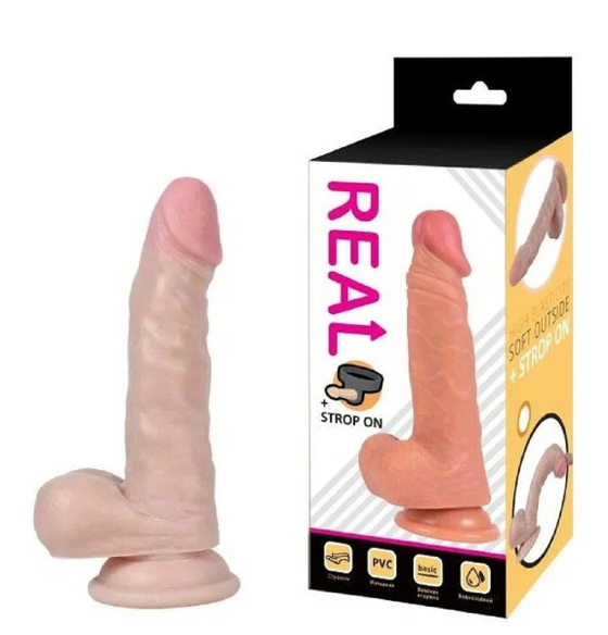 Реалистичный фаллоимитатор и трусики для страпона real basic toy 13 см