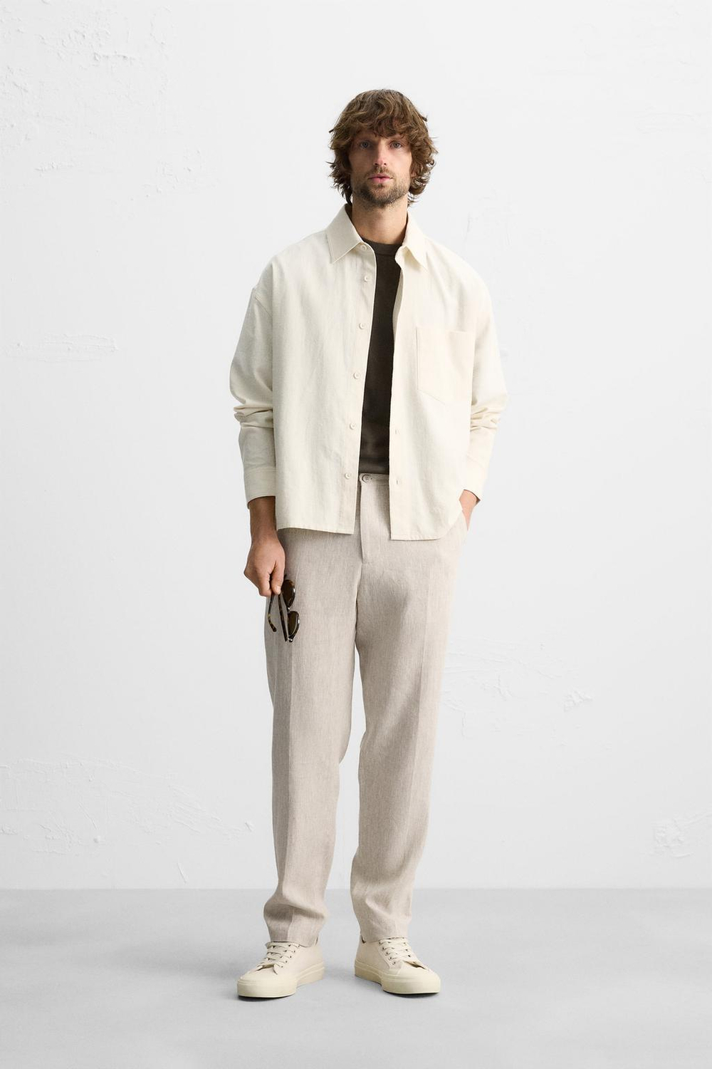 ZARA БРЮКИ ИЗ 100% ЛЬНА, СВЕТЛО-БЕЖЕВЫЙ