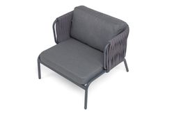 "Ронда" кресло плетеное из роупа, каркас алюминий темно-серый (RAL7024) муар, роуп серый 40 мм tex, ткань темно-серая 027