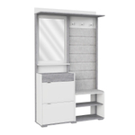 Прихожая с зеркалом и обувницей комплект мебели Белое сияние/Цемент светлый Акцент №3 120х32х196 см