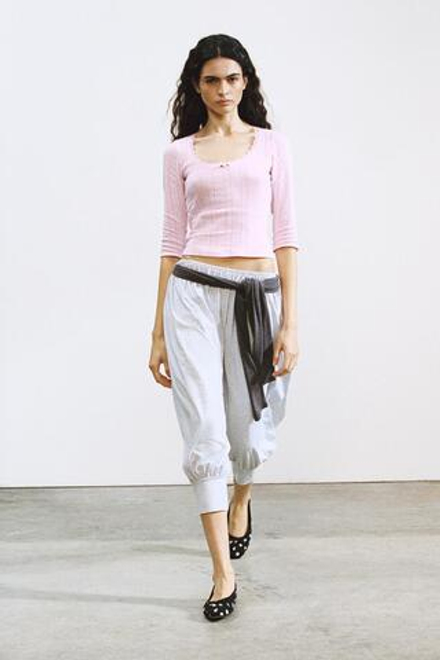 ZARA УКОРОЧЕННЫЕ БРЮКИ-ШАРЫ, СЕРЫЙ МЕЛАНЖ