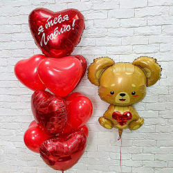 Композиция из воздушных шаров для влюбленных с мишкой