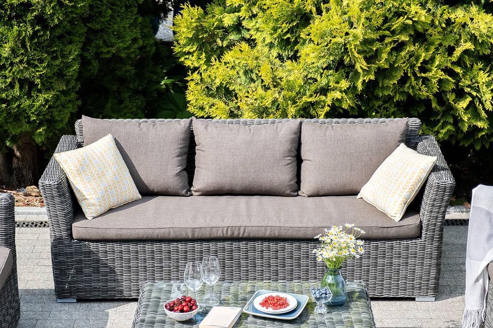 "Капучино" диван из искусственного ротанга трехместный, цвет графит