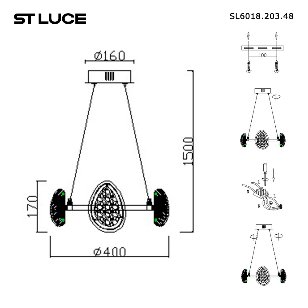 SL6018.203.48 Светильник подвесной ST-Luce Черный/Золотистый LED 1*48W 4000K