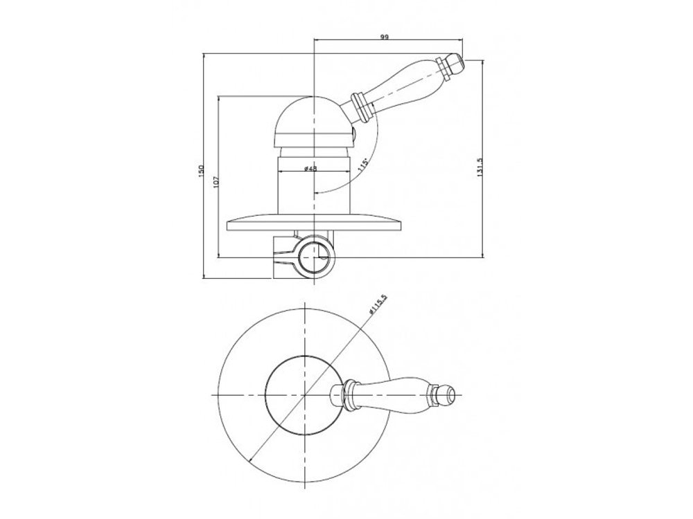Смеситель для душа встроенный с выходом из стены Biti 330-Bronze схема