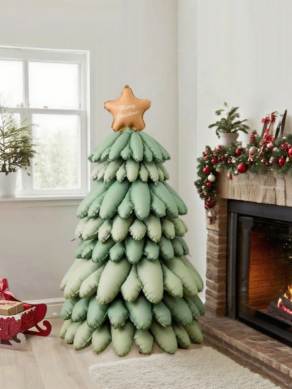 Шар-фигура, фольга, ПОД ВОЗДУХ "Ёлочка, Ёлка новогодняя зеленая 3D", сатин 130 см