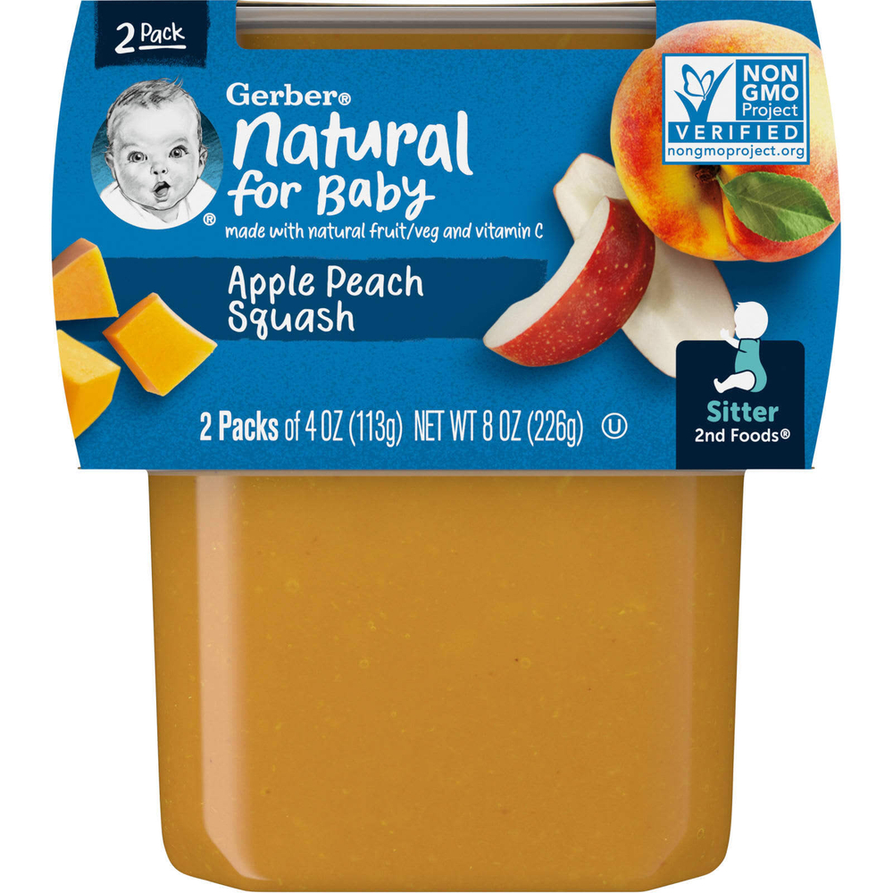 Gerber, Natural, для детей, 2nd Foods®, тыква с яблоком и персиком, 2 пакетика по 113 г (4 унции)