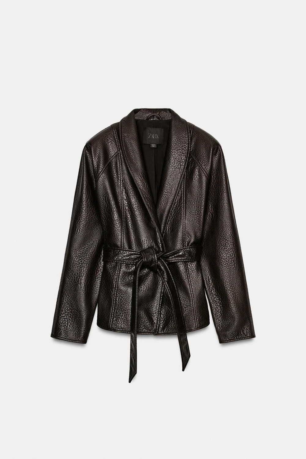 ZARA КУРТКА ИЗ ИСКУССТВЕННОЙ КОЖИ С ПОЯСОМ — ZW COLLECTION, ТЕМНО-КОРИЧНЕВЫЙ