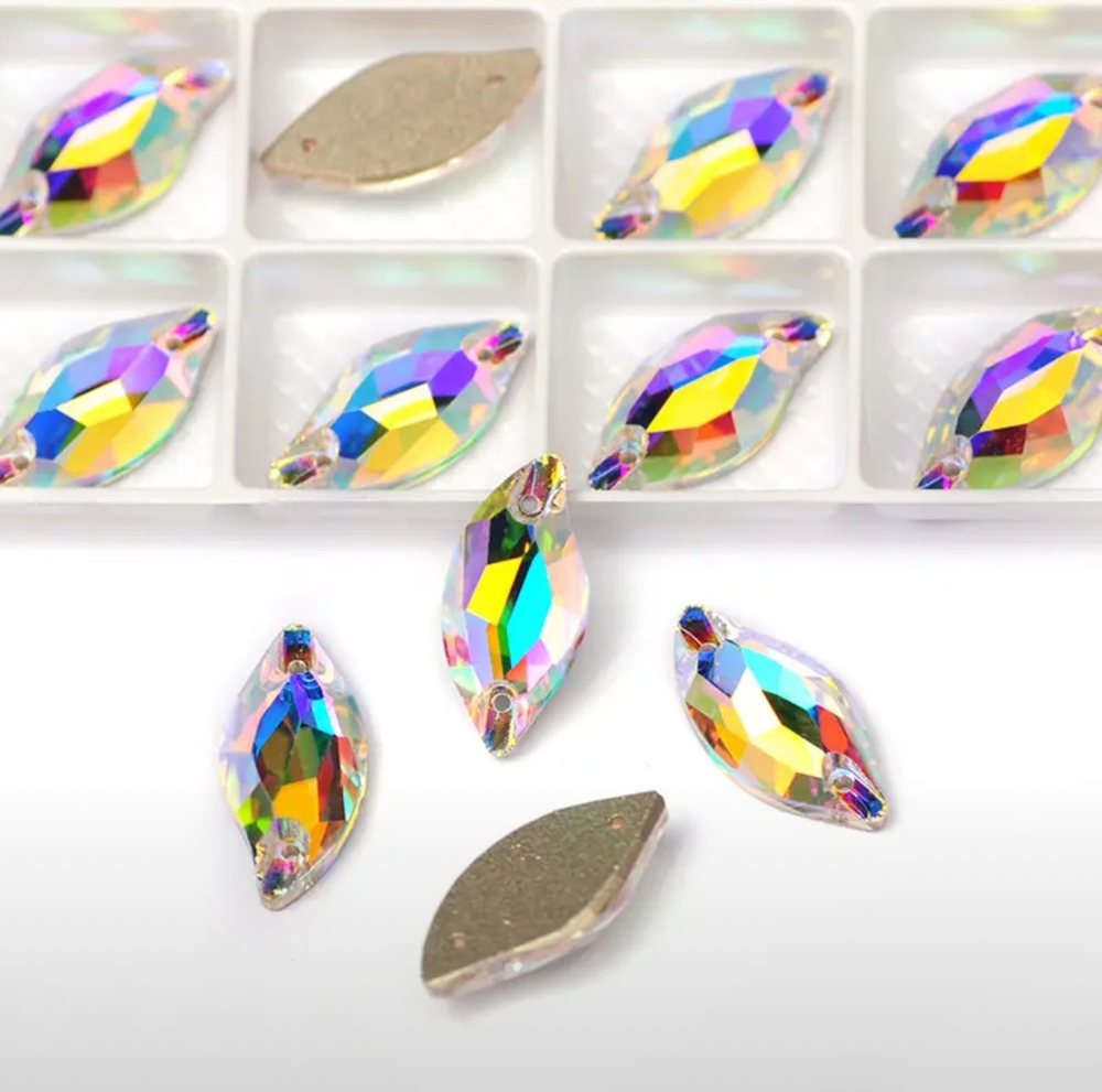 Стразы CR Crystal AB Diamond Leaf 9*20mm пришивные