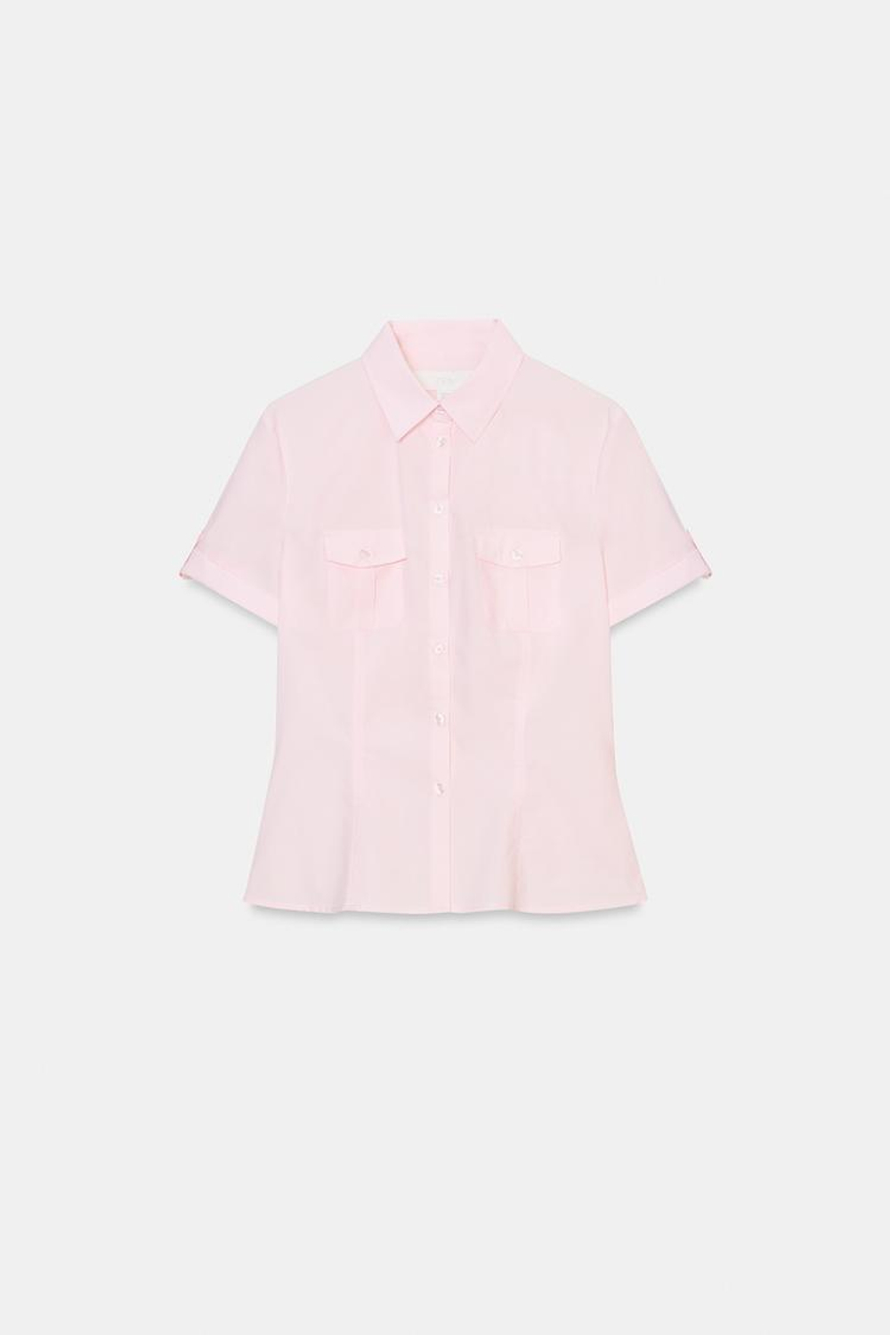 ZARA ПРИТАЛЕННАЯ РУБАШКА ИЗ ПОПЛИНА, РОЗОВЫЙ