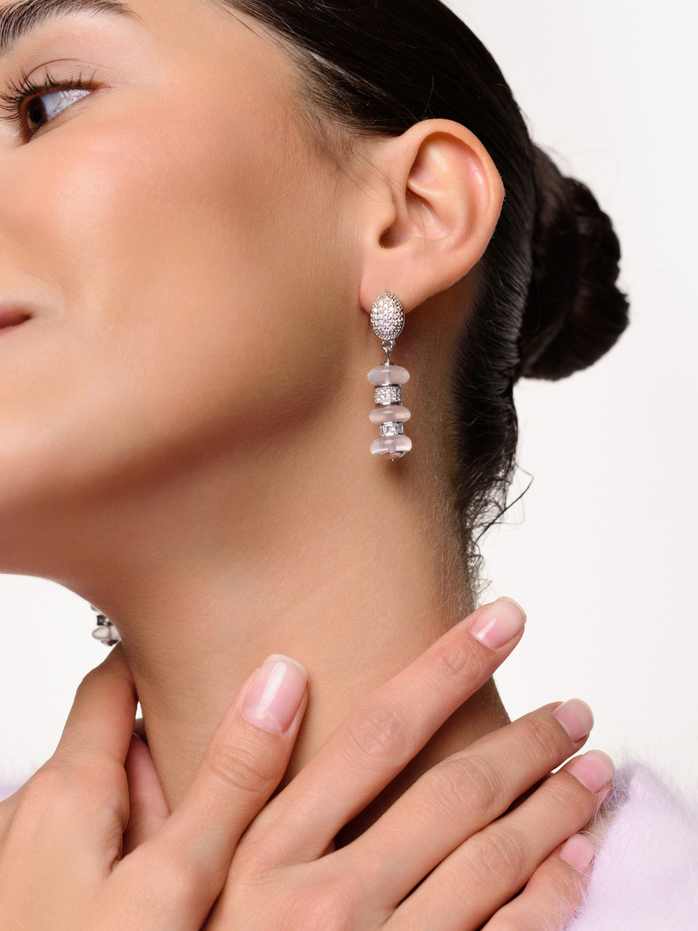 Серьги "Plane charm" с розовым кварцем