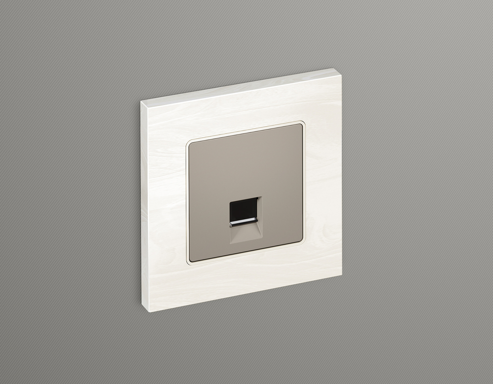 MA372005 Комплект мех-ма компьютерной розетки RJ-45 экранированной с автоматической защитной шторкой ALFA Серо-бежевый матовый QUANT (AP3720, VM185)