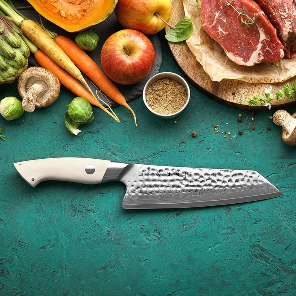 Кухонный нож Hezhen B38H Santoku нож 7 дюймов клинок 67 Layers Damascus рукоять G10, длина лезвия 18,7 см