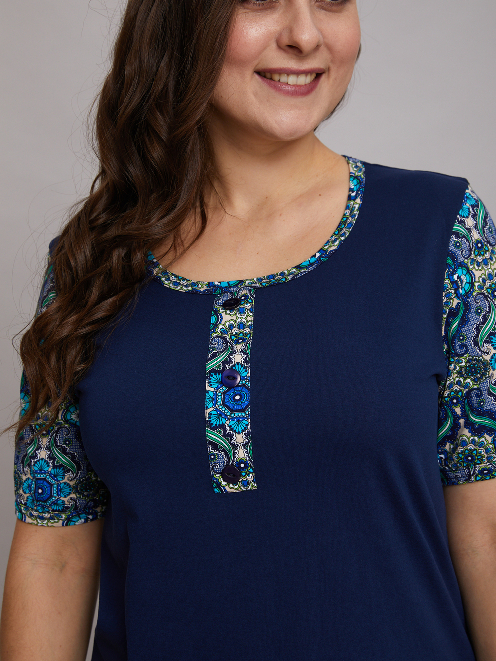 Футболка Ф-063Х/тсиний-зеленарабеска