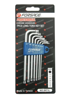 Набор ключей TORX Г-образных длинных, 7пр.(Т10,Т15,Т20,Т25,Т27,Т30,Т40) в пластиковом держателе Forsage F-5071L