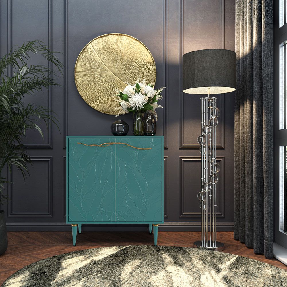 Комод Арт Колор leaves Классик Голд с 2 полками Пастельно-синий