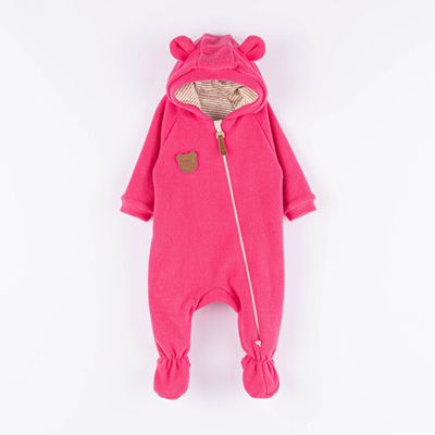 Fleece jumpsuit with earflaps 0-3 months - Raspberry