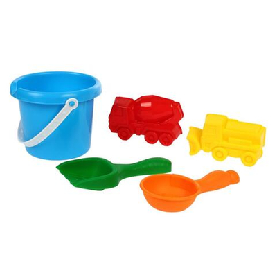 Песочный набор №55 ведро мал., совочек №41, 2 формочки грузовички, сито (АлексТойз)