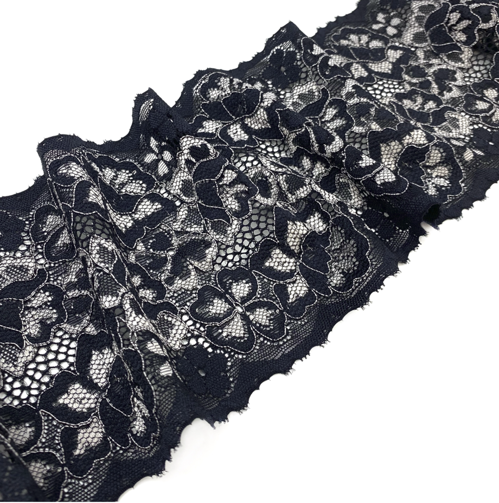 Кружево эластичное черно-белое 12 см