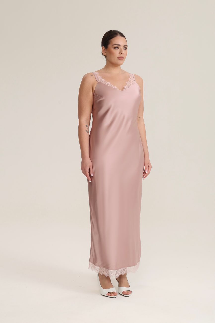 Платье-комбинация с кружевом, пудра