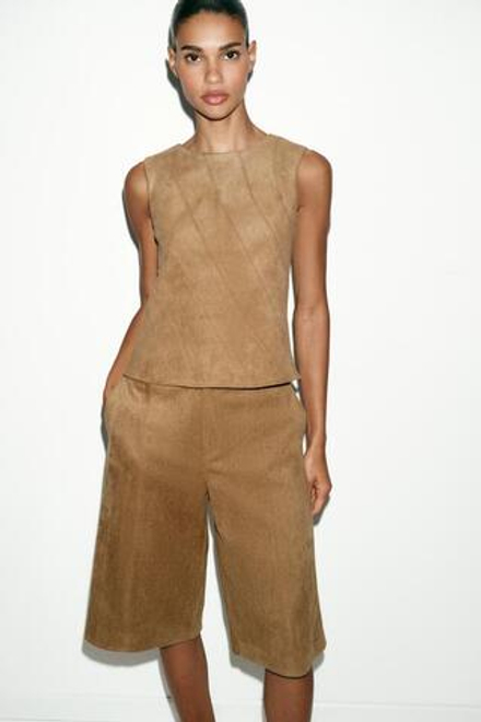 ZARAДЛИННЫЕ ШОРТЫ ИЗ ИСКУССТВЕННОЙ ЗАМШИ, МЯГКИЙ КАШТАНОВЫЙ