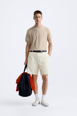 ZARA ФУТБОЛКА ИЗ СМЕСОВОЙ ВИСКОЗЫ, ПЕСОЧНЫЙ