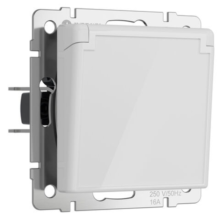 Розетка влагозащ. с зазем. с защит. крышкой и шторками (белый акрил)