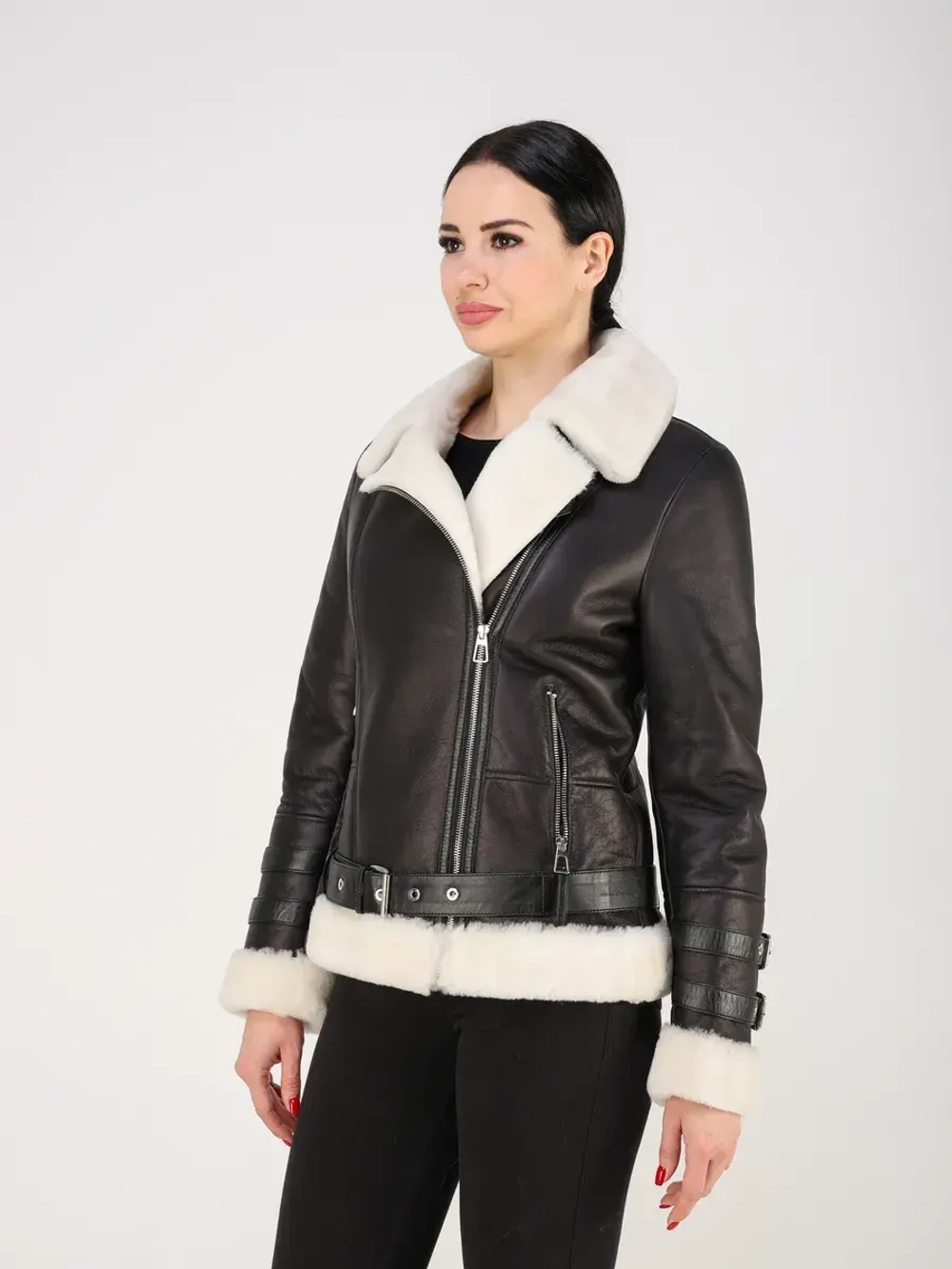 Дубленка зимняя натуральная короткая авиатор