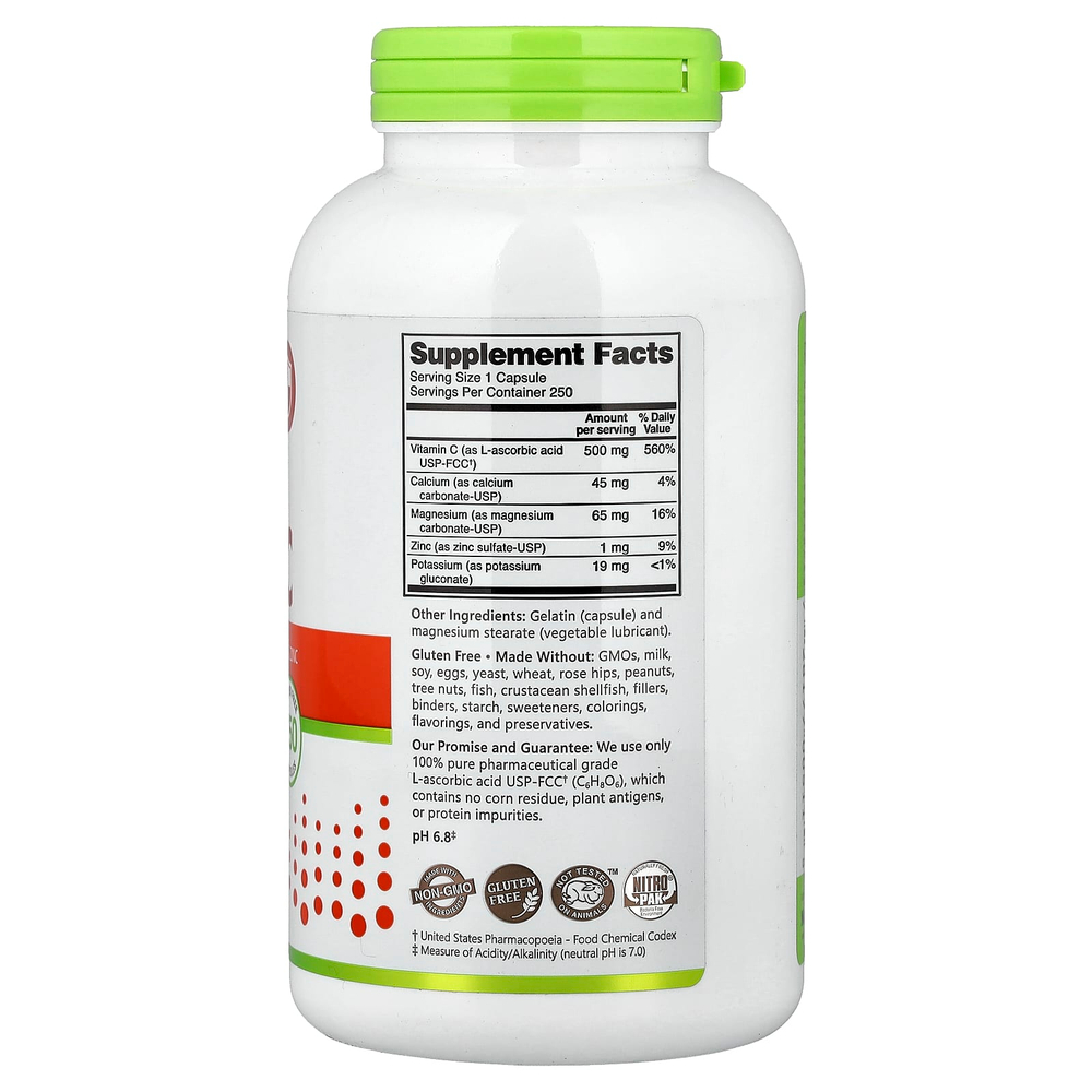 NutriBiotic, Immunity, буферизованный витамин C с кальцием, магнием, калием и цинком, 250 капсул без глютена