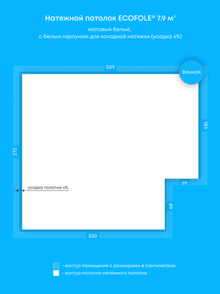 Матовый натяжной потолок 7.9 м2