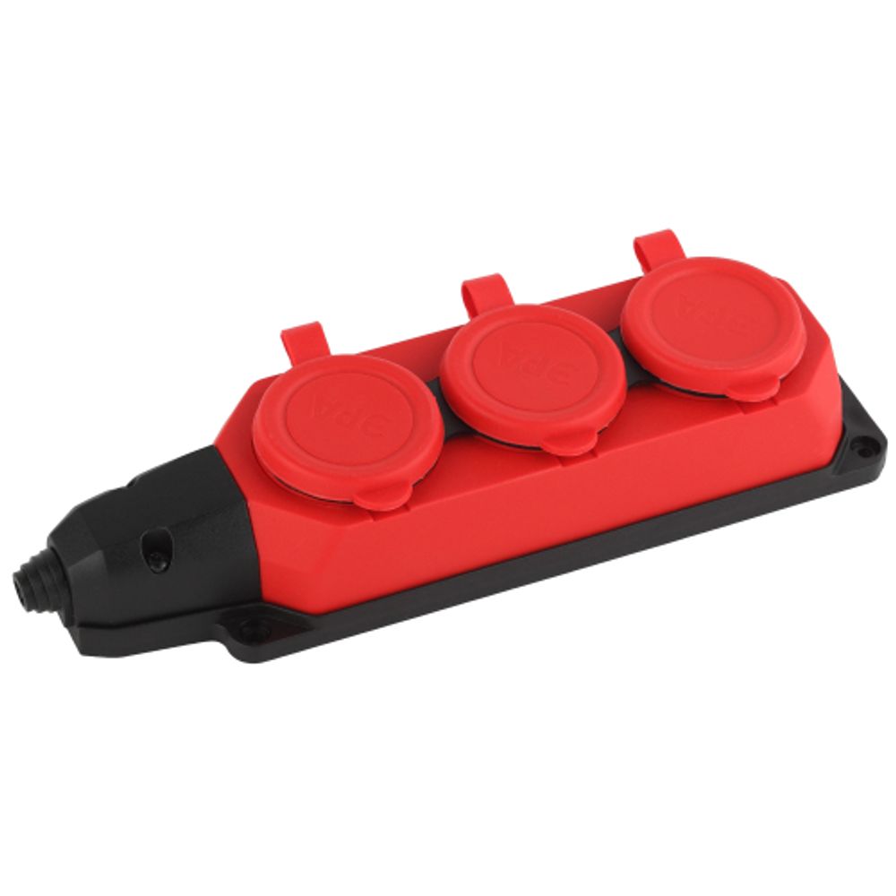 Колодка ЭРА K-3e-RED-IP44 каучуковая с заземлением 3 розетки 16A IP44 красная | Колодки