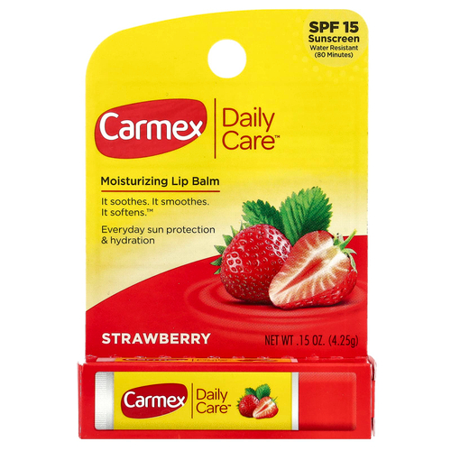 Carmex, Daily Care, увлажняющий бальзам для губ, клубника, SPF 15, 4,25 г (0,15 унции)