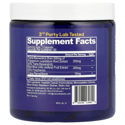Natural Stacks, Ресвератрол +, 60 веганских капсул