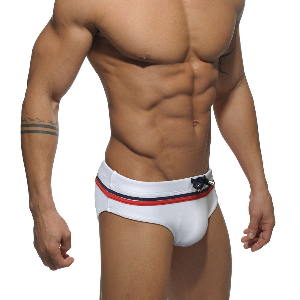 Белые плавки с двумя контрастными полосками (Размер: XL) (Цвет: белый)