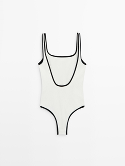 Massimo Dutti Комбинированный купальник из рельефной ткани, белый