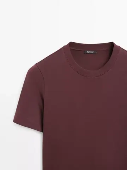 Massimo Dutti Футболка с коротким рукавом из 100% хлопка, бургунди
