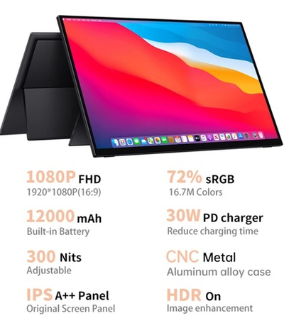 15.6" Портативный монитор VCHANCE FHD IPS 1920x1080, 60 Гц