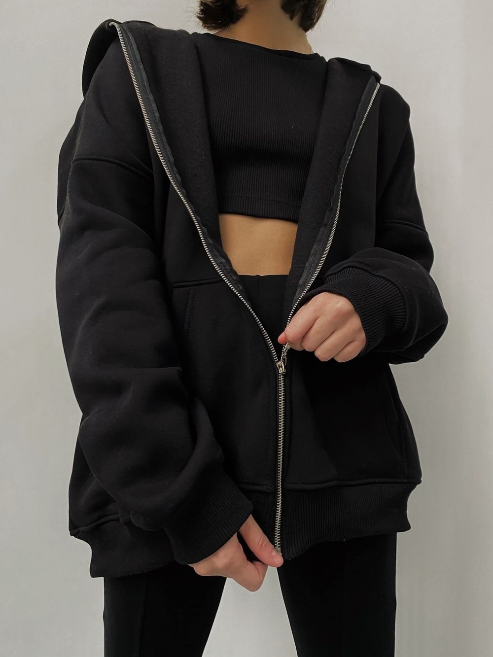 Худи One Two Zip-Up Logo утепленный черный