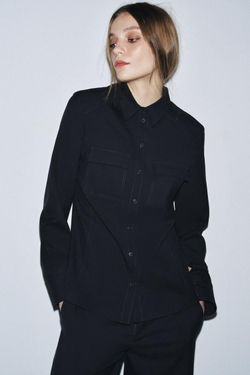 ZARA РУБАШКА ИЗ 100% ШЕРСТИ — ZW COLLECTION, МОРСКОЙ ТЕМНО-СИНИЙ