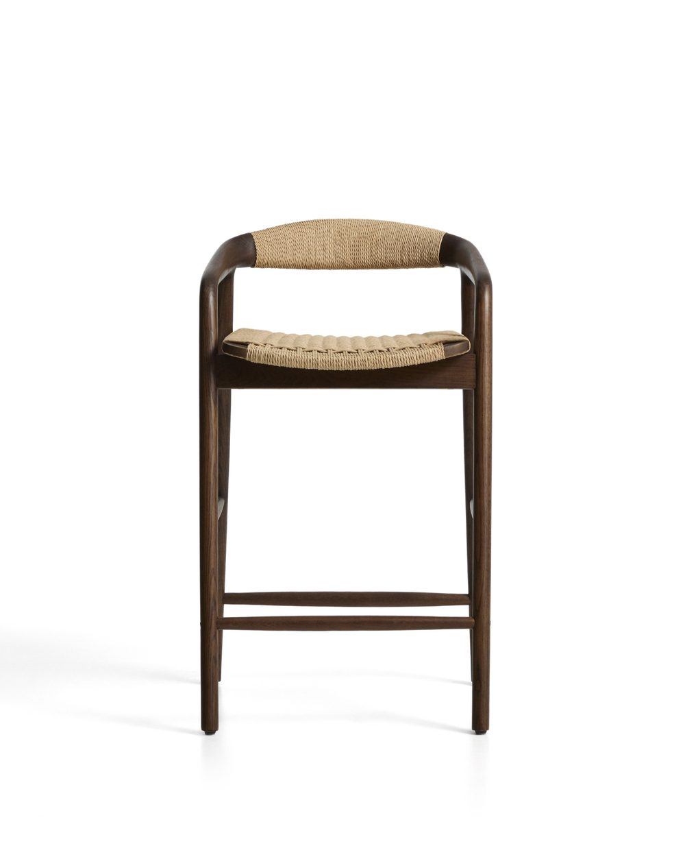 Уличный полубарный стул Derile из массива дуба в отделке орех и бежевой веревки