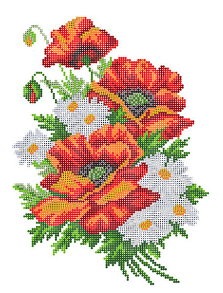 "Букет из маков и ромашек"-4507 ткань с нанесенным рисунком