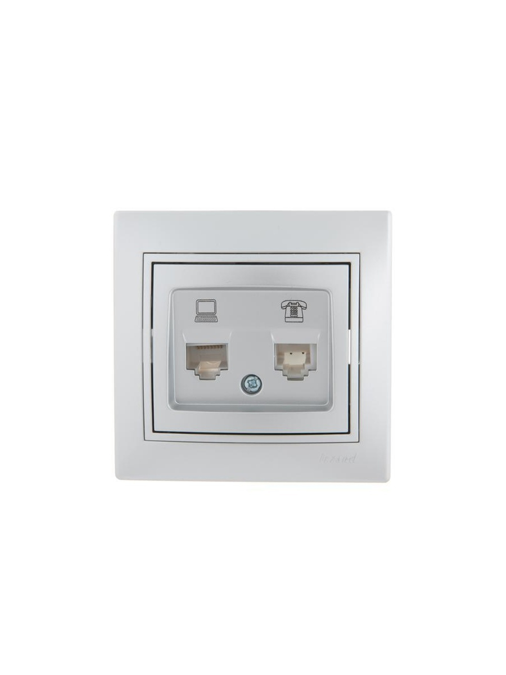 Розетка компьютерная + телефонная 2-м СП Mira RJ45 + RJ11 сер. метал. LEZARD 701-1010-143