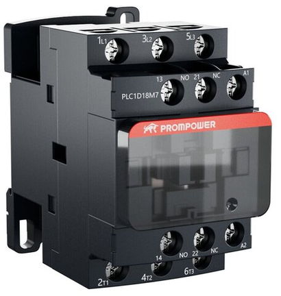 Контактор Prompower PLC1D18M7 серии Pulse, ток 18А, 3 полюса, доп контакт 1НО+1НЗ, катушка 230AC