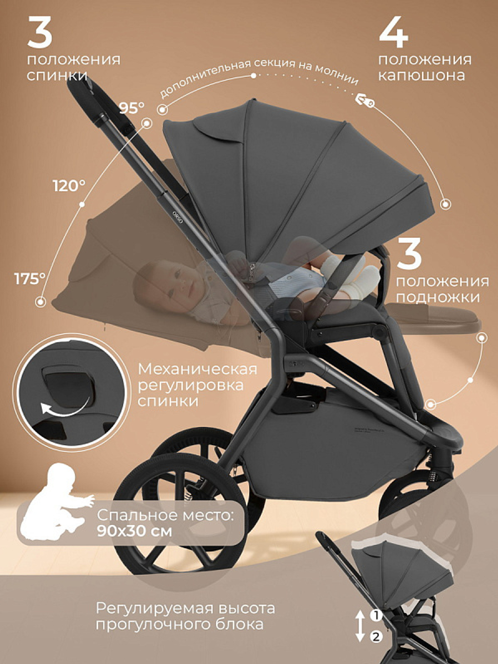 Детская коляска 2 в 1 Sweet Baby SBL Orso 427634 Dark Grey
