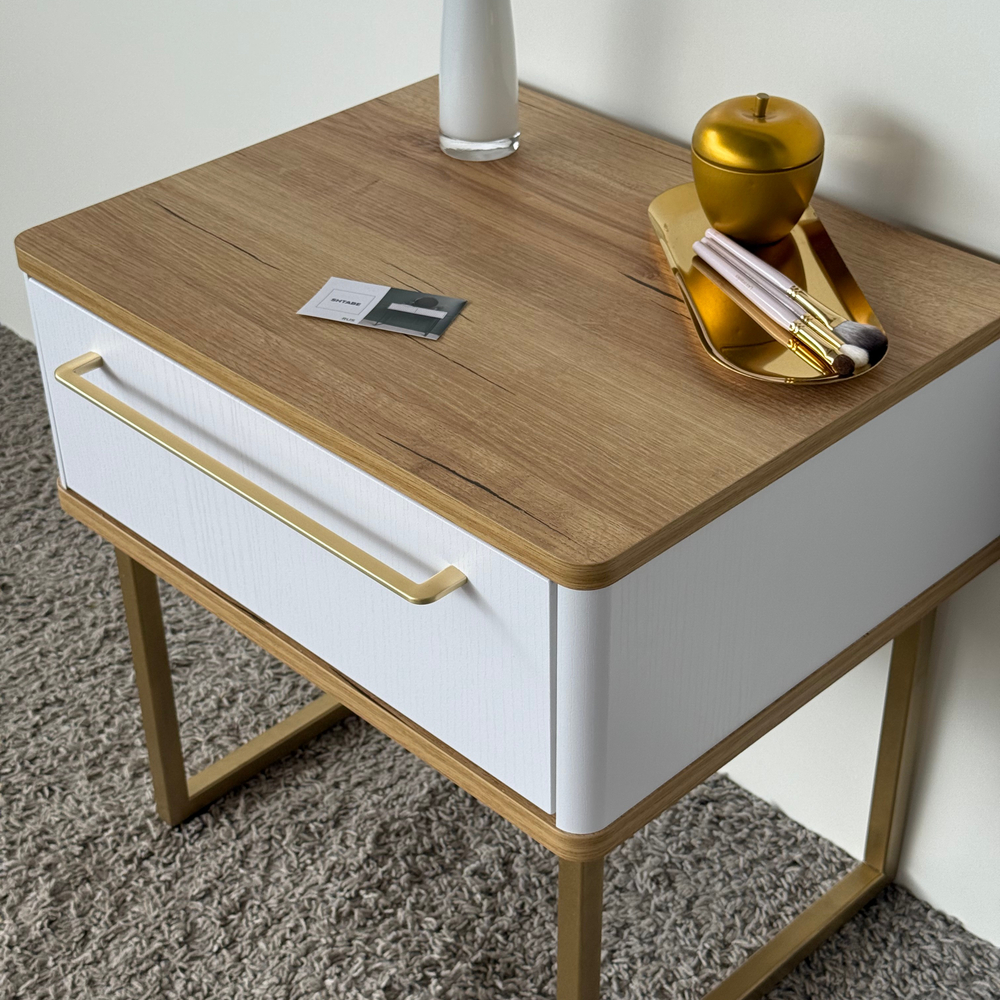 Тумба прикроватная на ножках ROYAL 5201 эко (Дуб Кантри-Золото-р.золото)